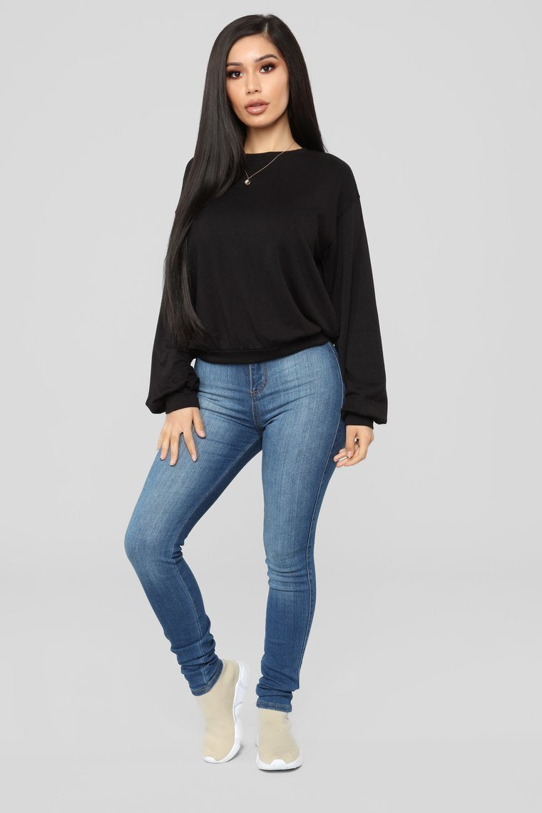 Throw It On Long Sleeve Top-Black