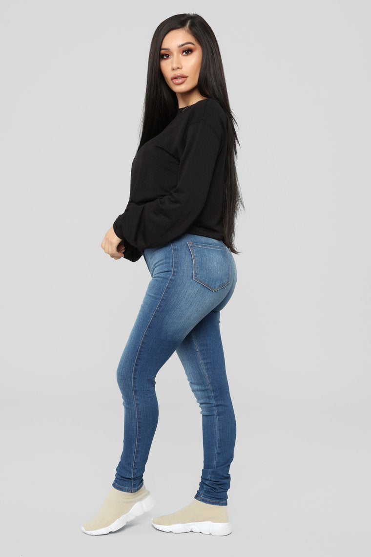 Throw It On Long Sleeve Top-Black