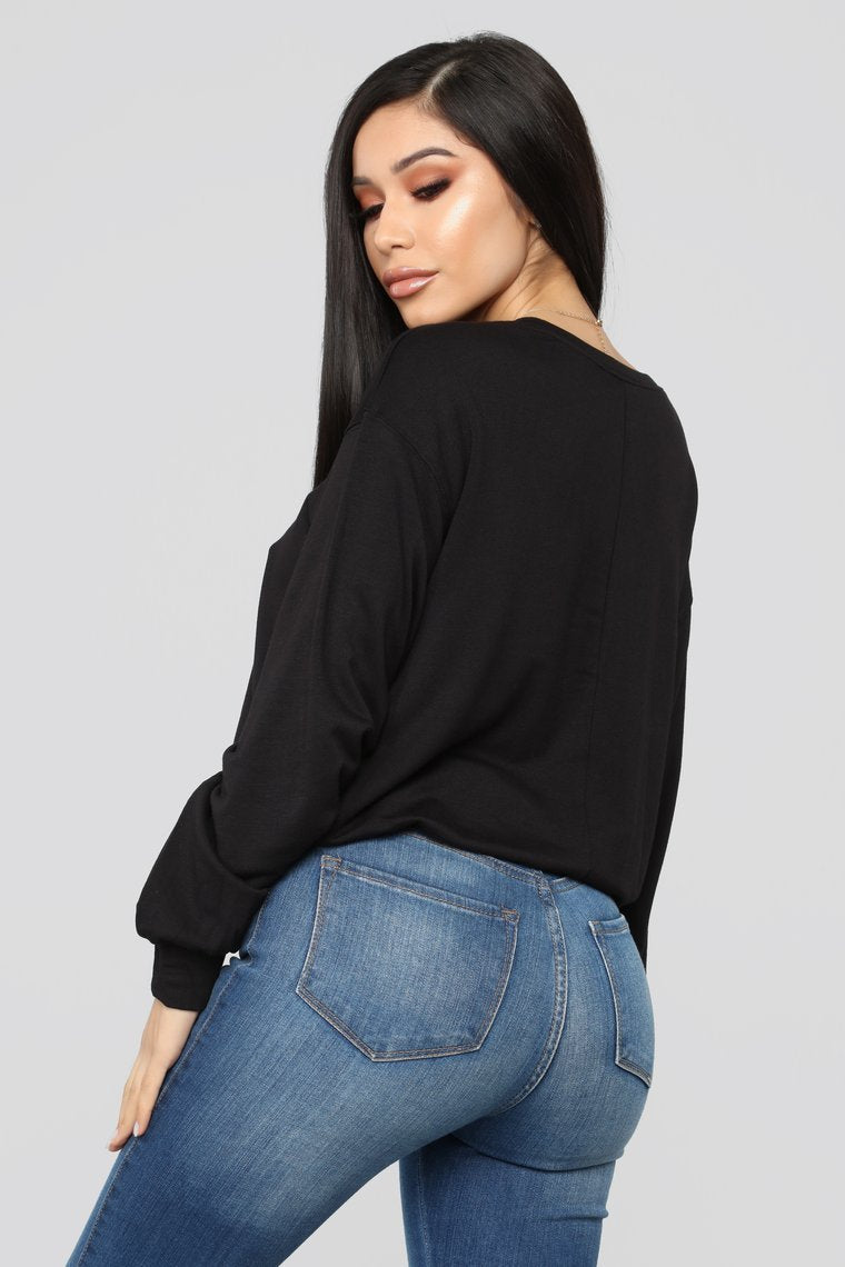 Throw It On Long Sleeve Top-Black