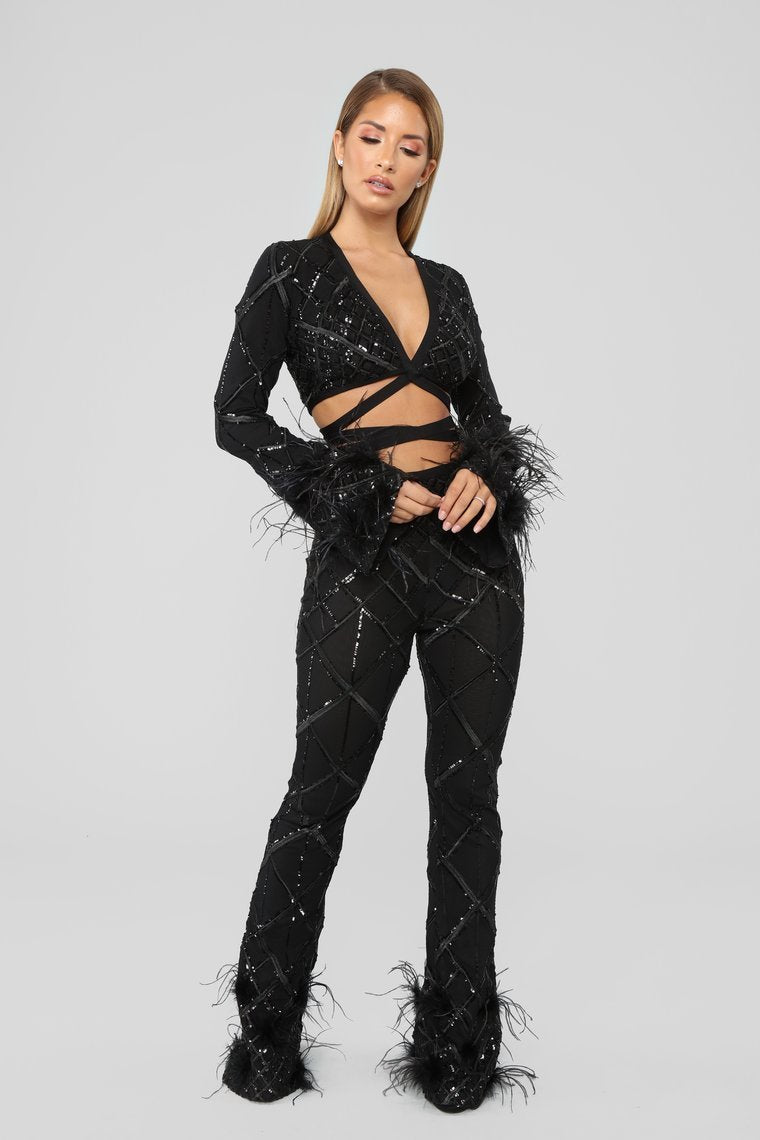 Dance With Me Sequin Pant Set - Black