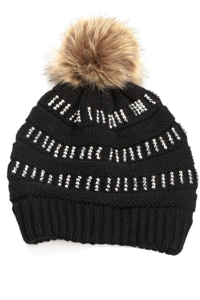 Rom Com Pom Pom Beanie - Black