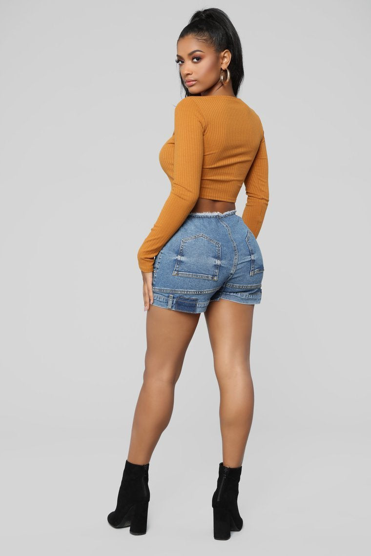 Mix It Up High Rise Denim Shorts - Moyen Blue Wash