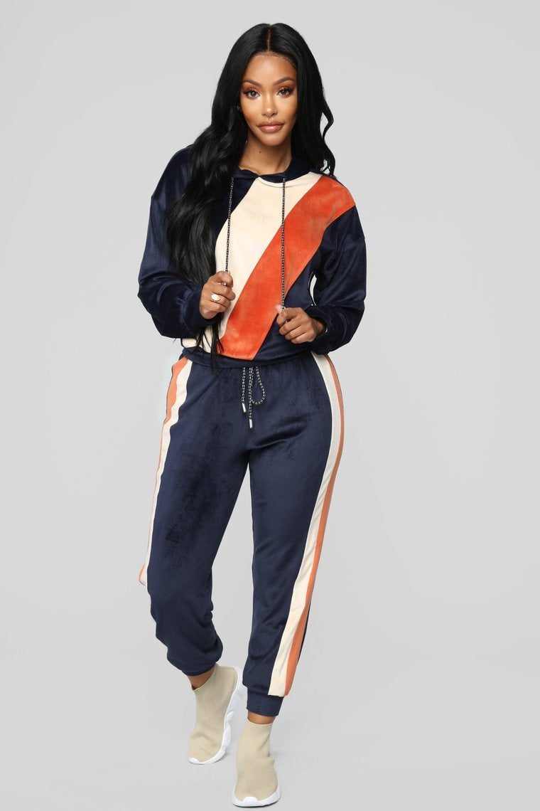 Feelin' Luxe Premium Velour Set - Navy