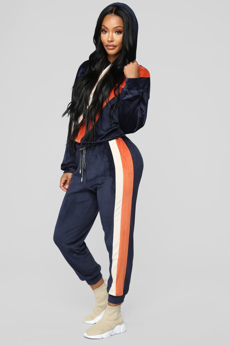 Feelin' Luxe Premium Velour Set - Navy