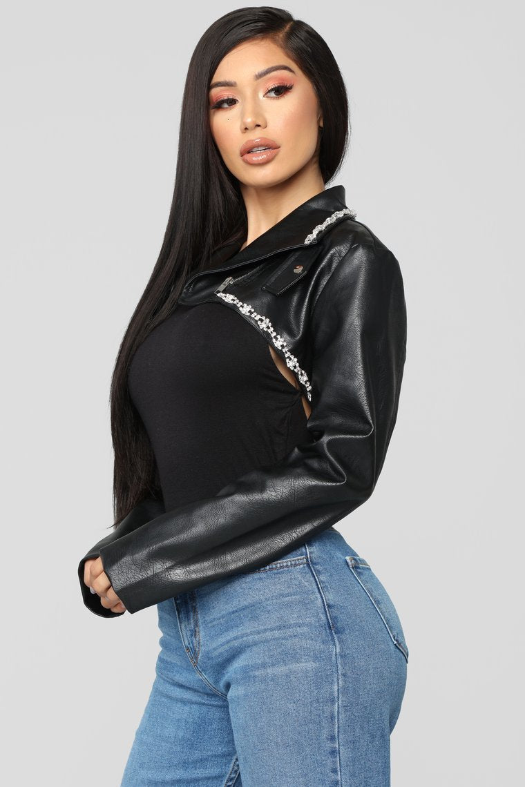 Rhinestone Flair Cropped Jacket - Black