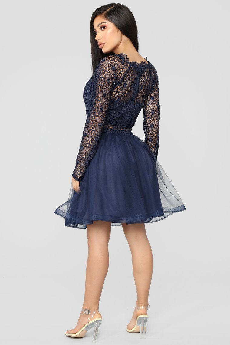 A Living Dream Lace Embroidered Set - Navy