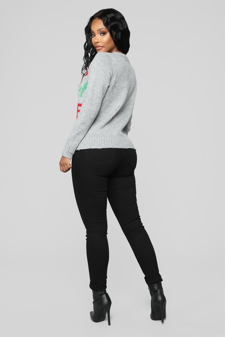 Resting Grinch Face Christmas Sweater - Grey
