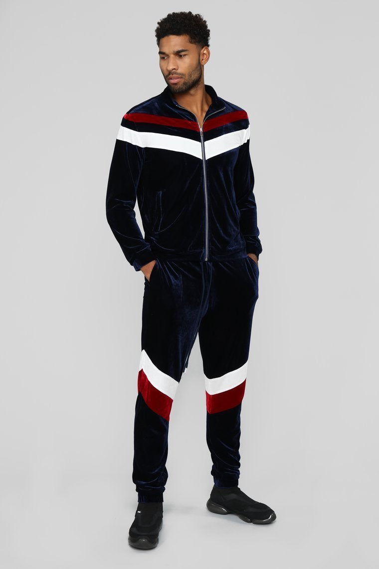 Randy Velour Track Pants - Blue/Red