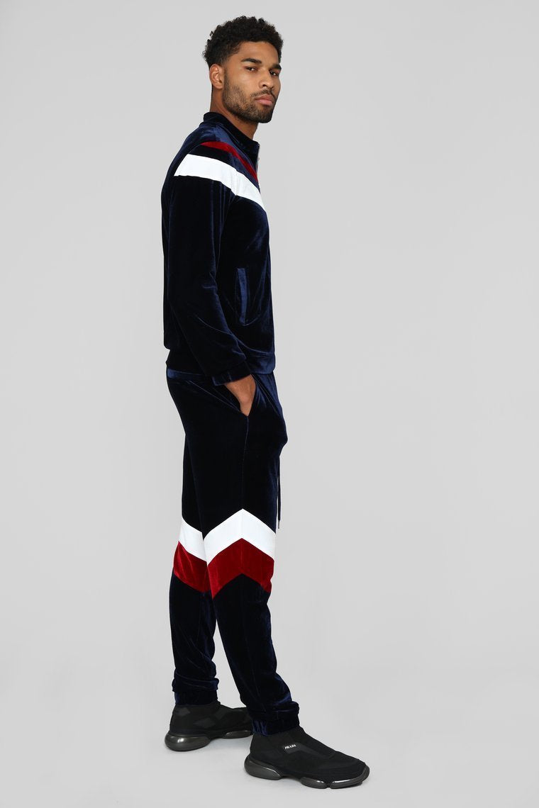 Randy Velour Track Pants - Blue/Red