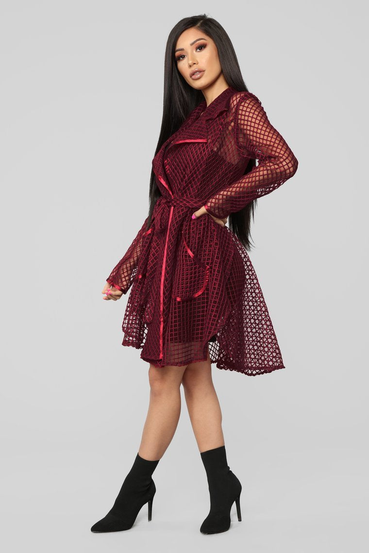 Caught His Eye Jacket - Burgundy