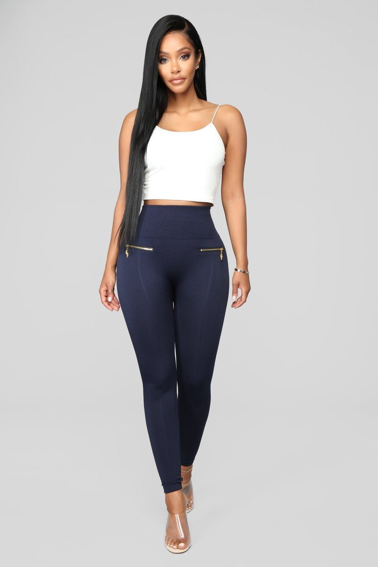 Warm As Can Be Fleece Lined Leggings - Navy