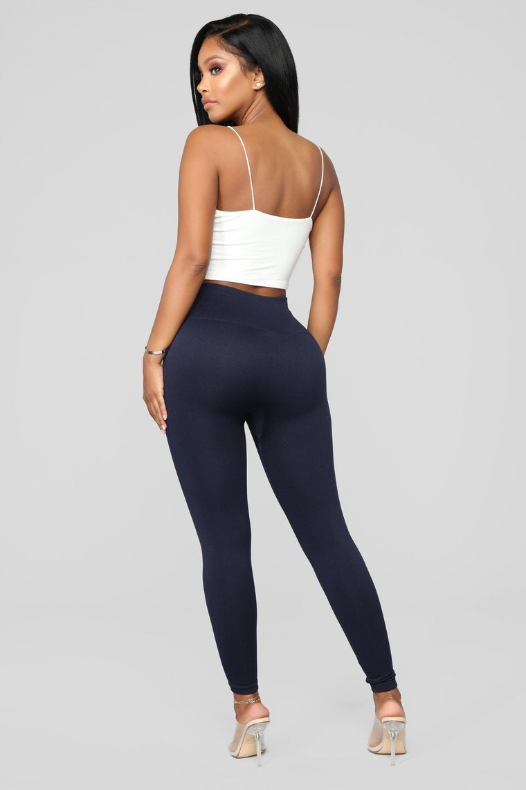 Warm As Can Be Fleece Lined Leggings - Navy
