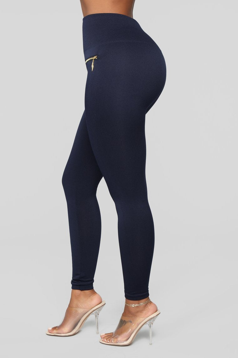 Warm As Can Be Fleece Lined Leggings - Navy