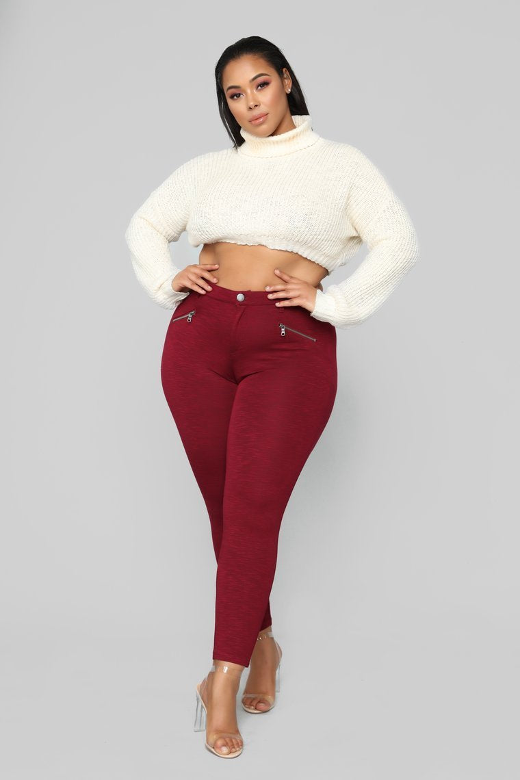 Better Than The Rest Ponte Pants - Burgundy Slub
