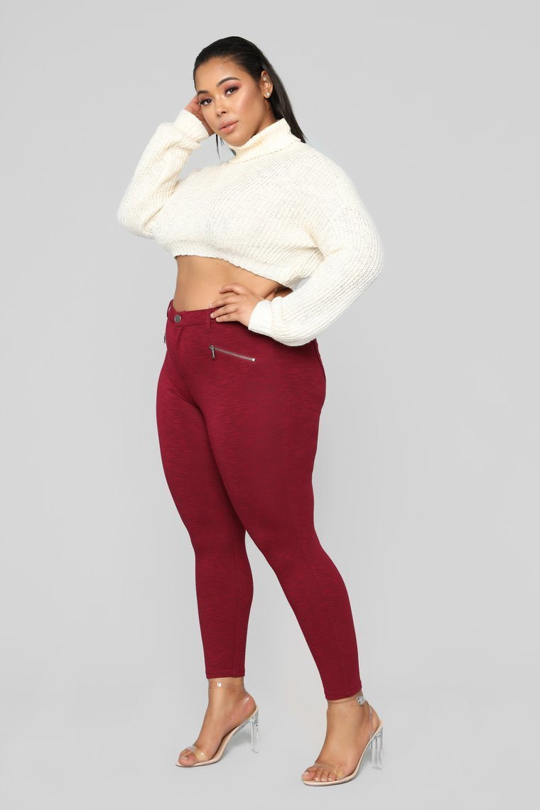 Better Than The Rest Ponte Pants - Burgundy Slub
