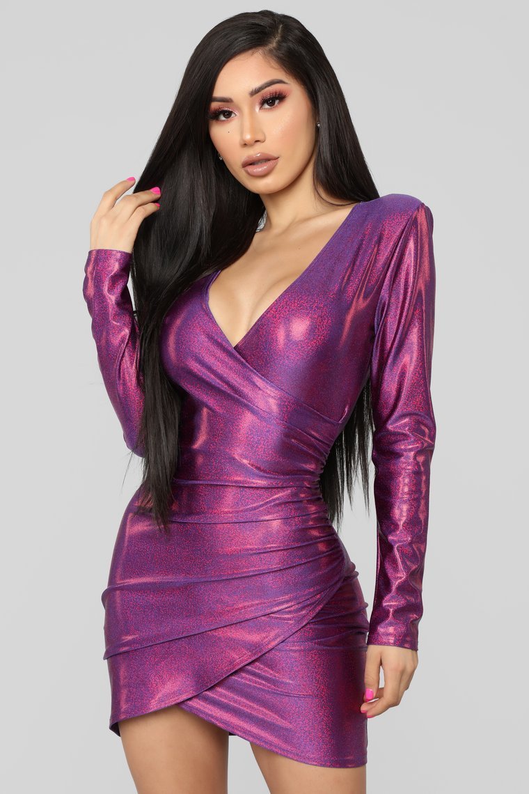 Brighten My Life Holographic Dress - Purple/Combo