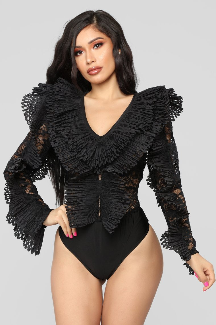 All For You Lace Bodysuit - Black