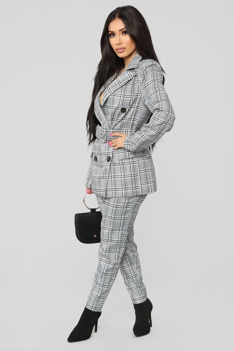 I'm The Boss Suit Set - Grey Plaid