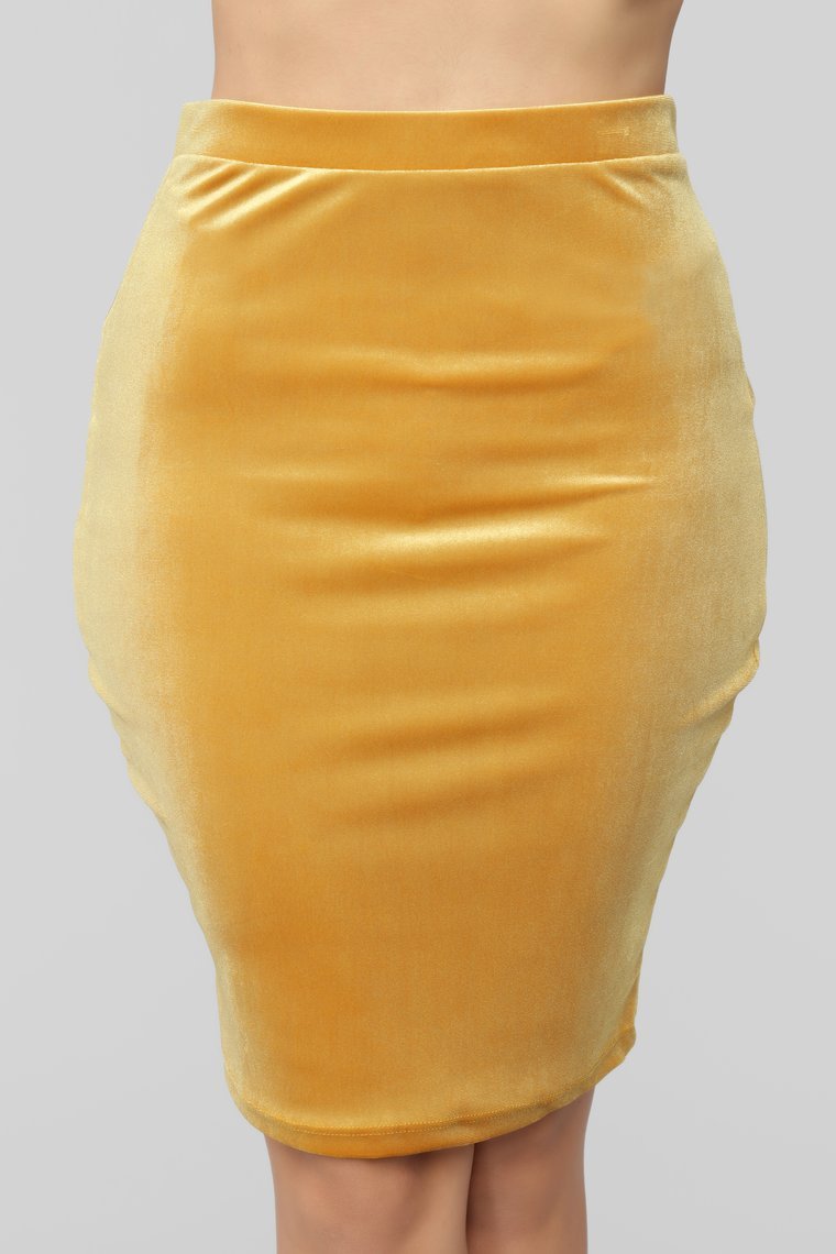 Softest Touch Velvet Skirt - Mustard