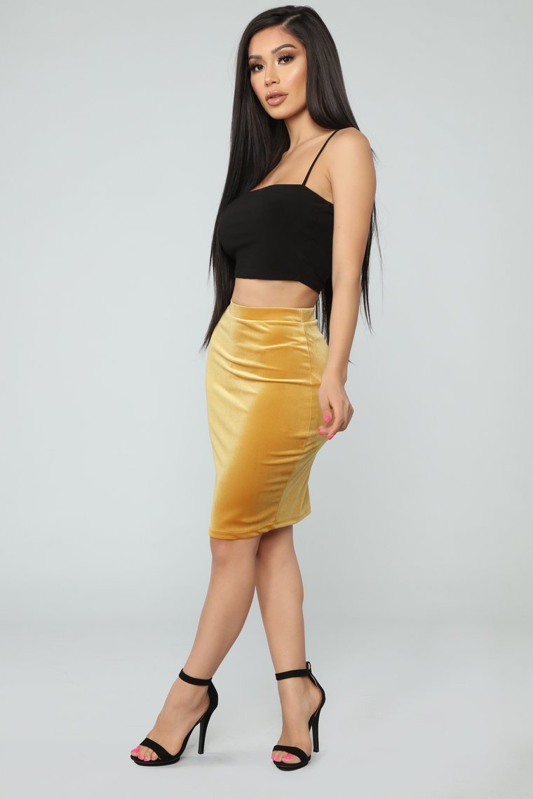 Softest Touch Velvet Skirt - Mustard