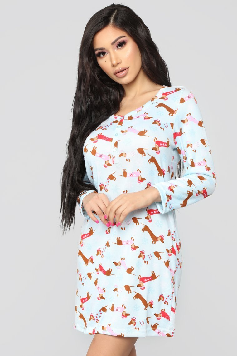 Holiday Tails PJ Dress - Blue/Combo