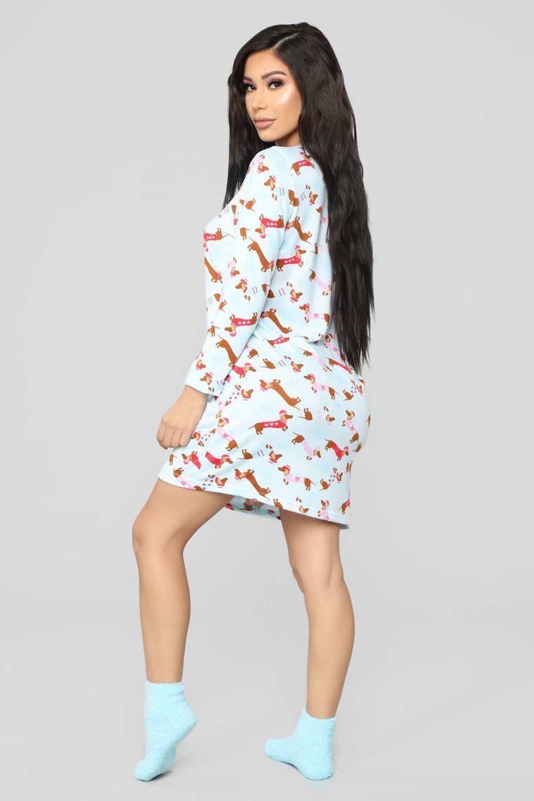 Holiday Tails PJ Dress - Blue/Combo
