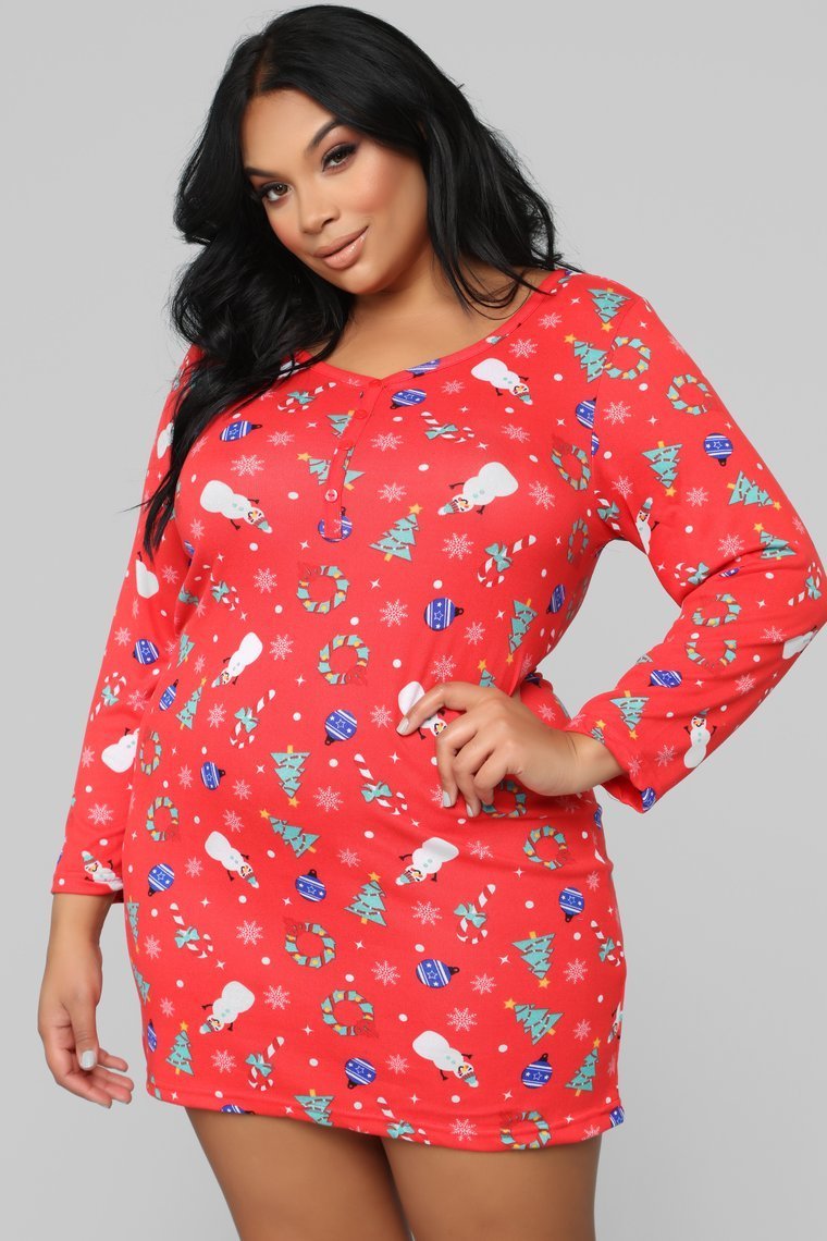 Come Home For Christmas PJ Dress - Red/Combo
