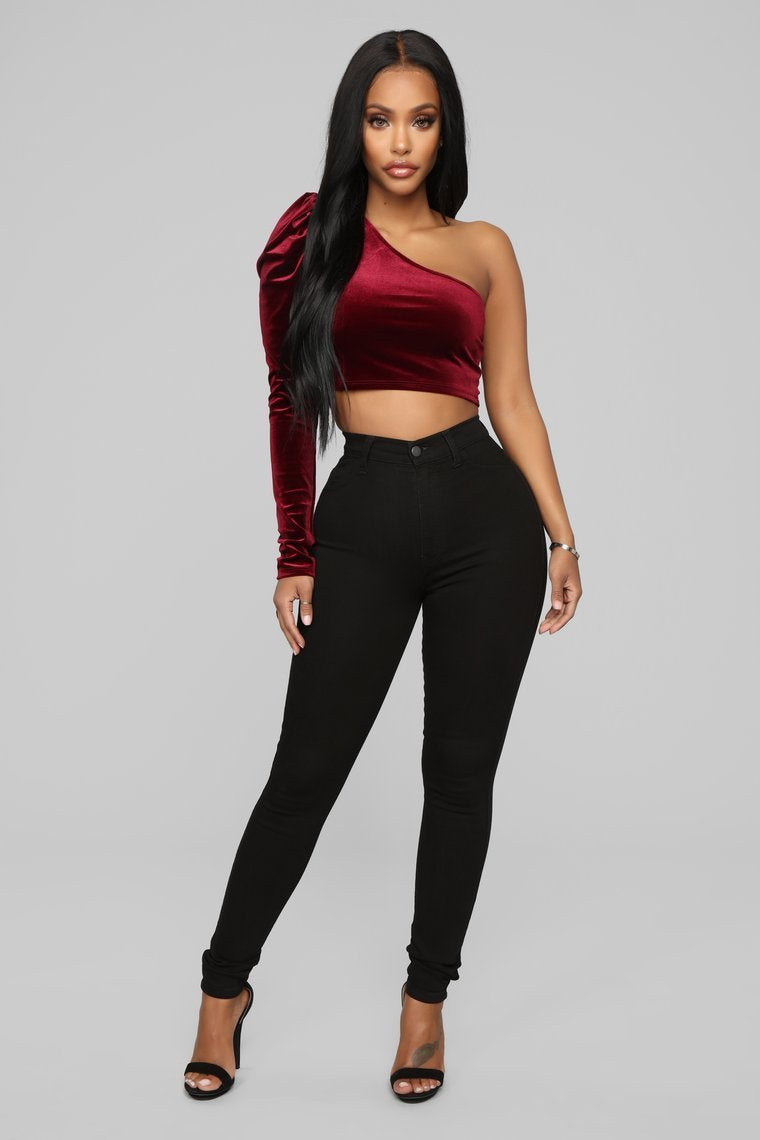 STYLED ON INSTAGRAM All For One Shoulder Top - Burgundy