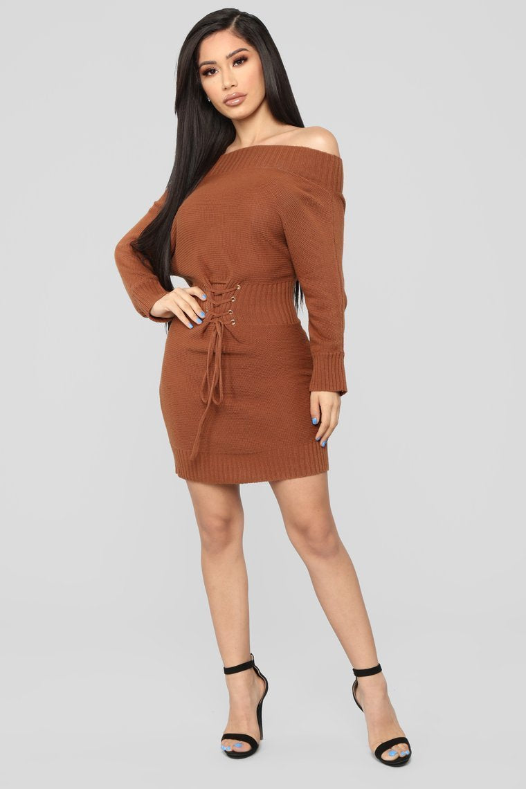 In My Possession Sweater Dress - Brown