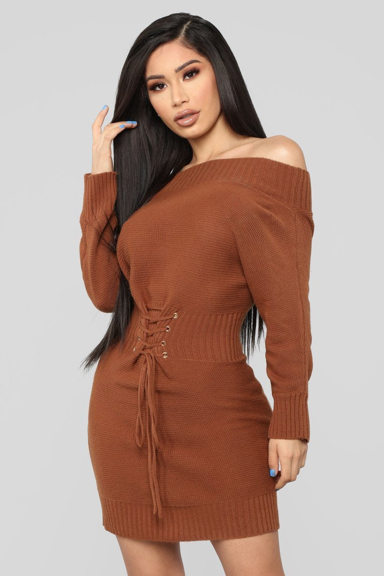 In My Possession Sweater Dress - Brown