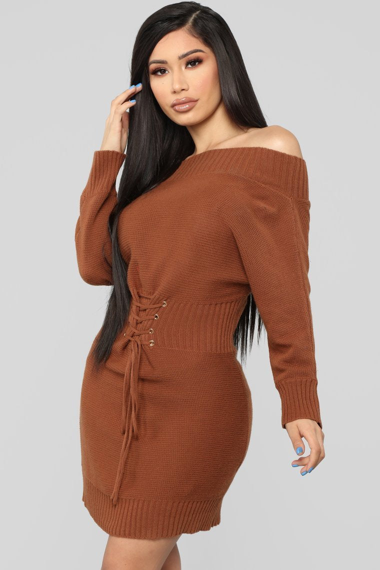 In My Possession Sweater Dress - Brown