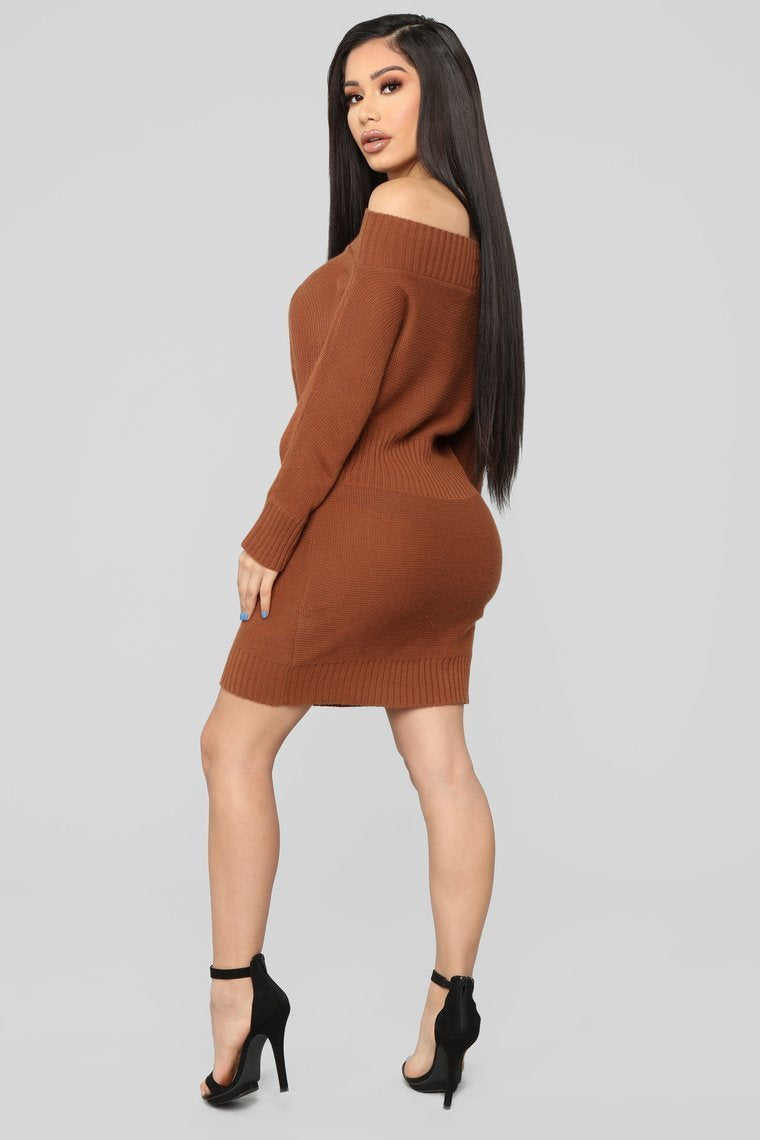 In My Possession Sweater Dress - Brown