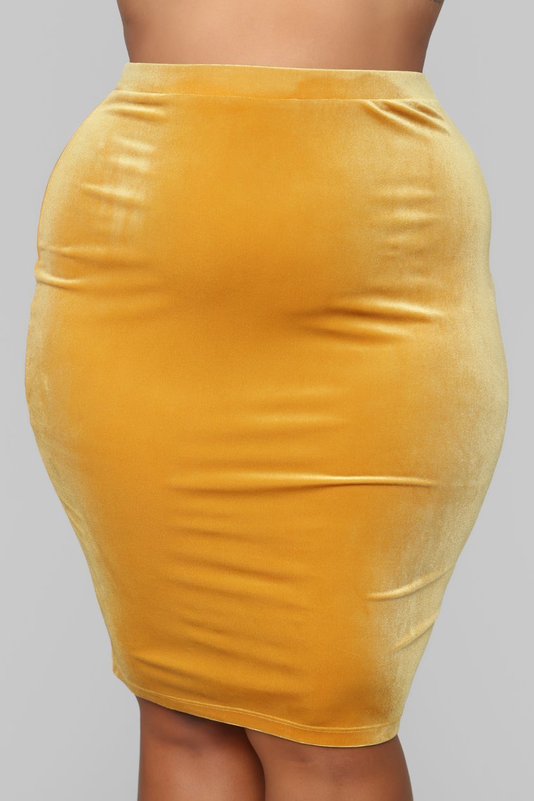 Softest Touch Velvet Skirt - Mustard