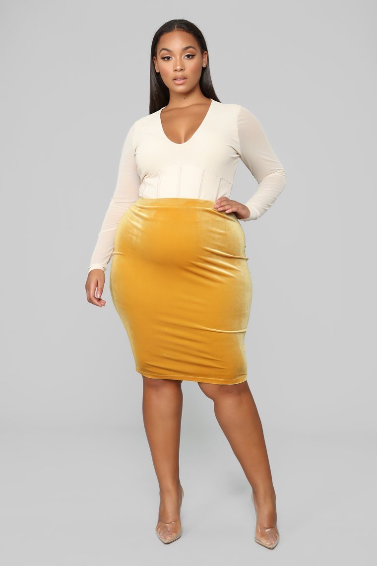 Softest Touch Velvet Skirt - Mustard