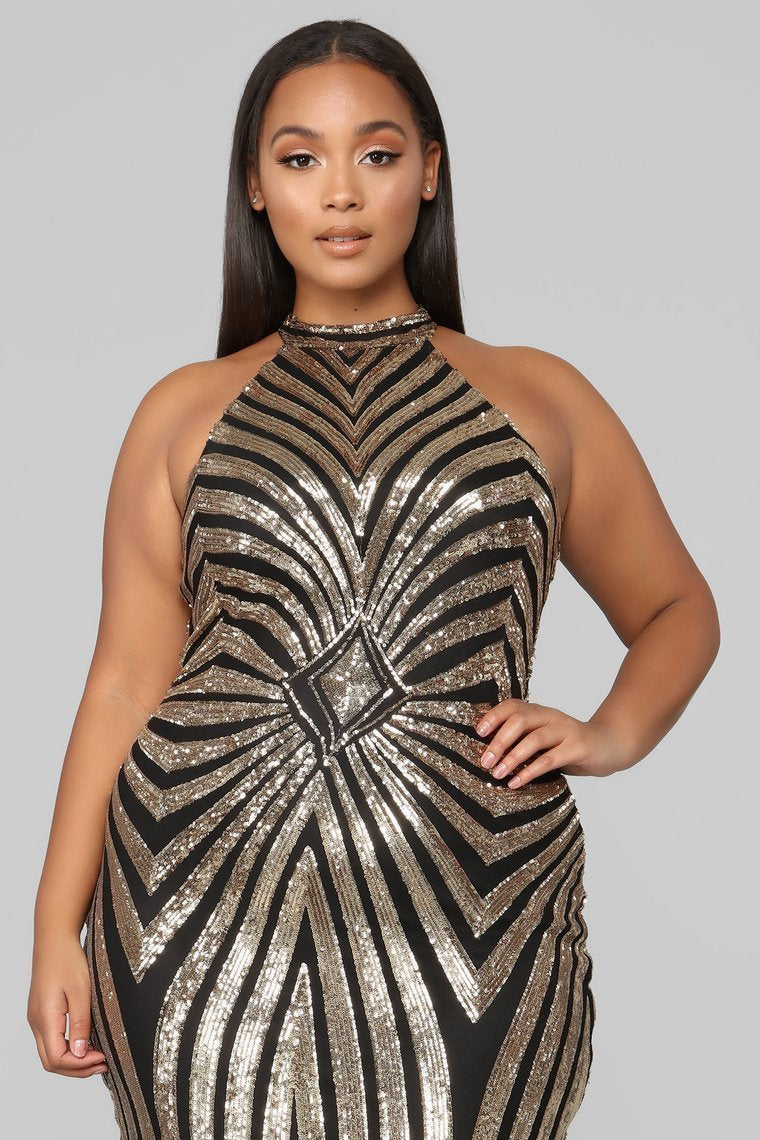 Concrete Rose Midi Dress - Black/Gold