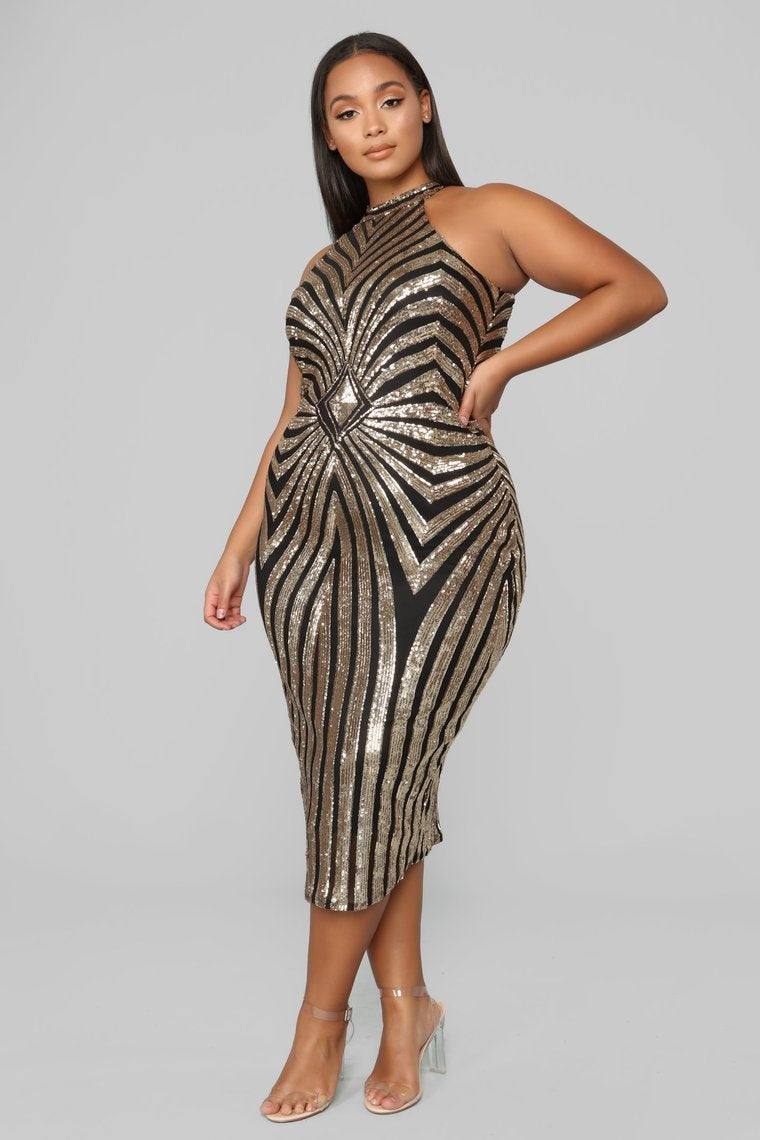 Concrete Rose Midi Dress - Black/Gold