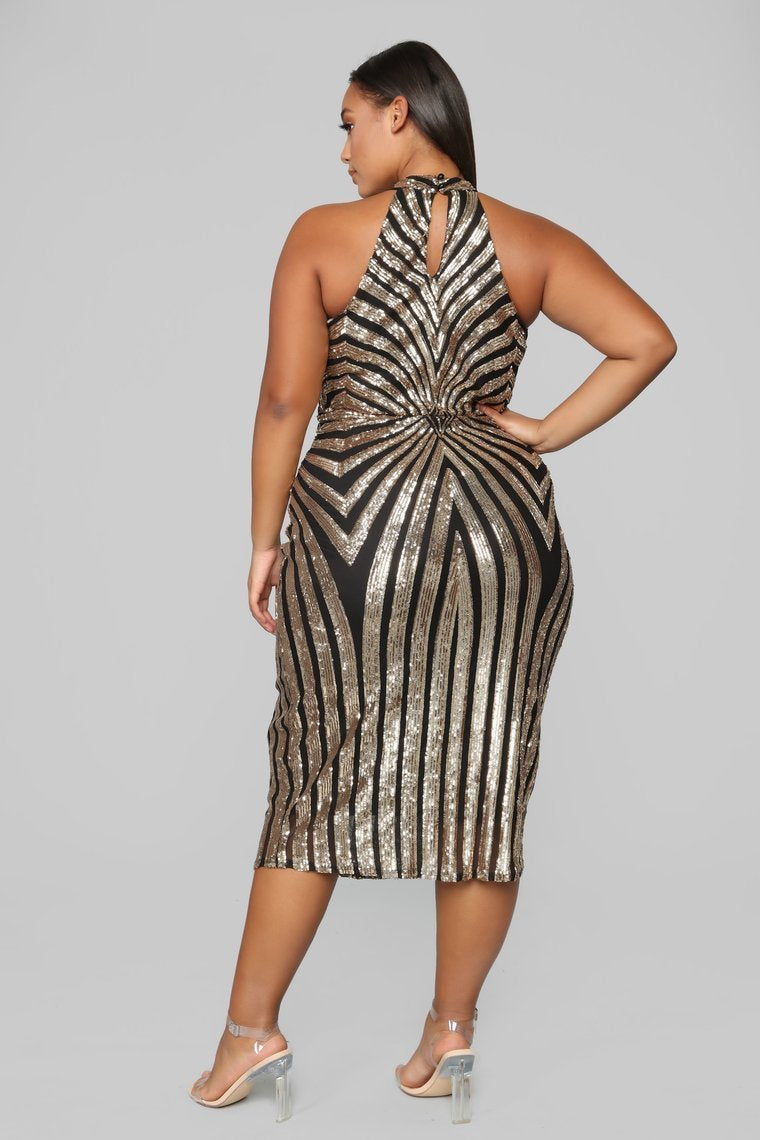 Concrete Rose Midi Dress - Black/Gold