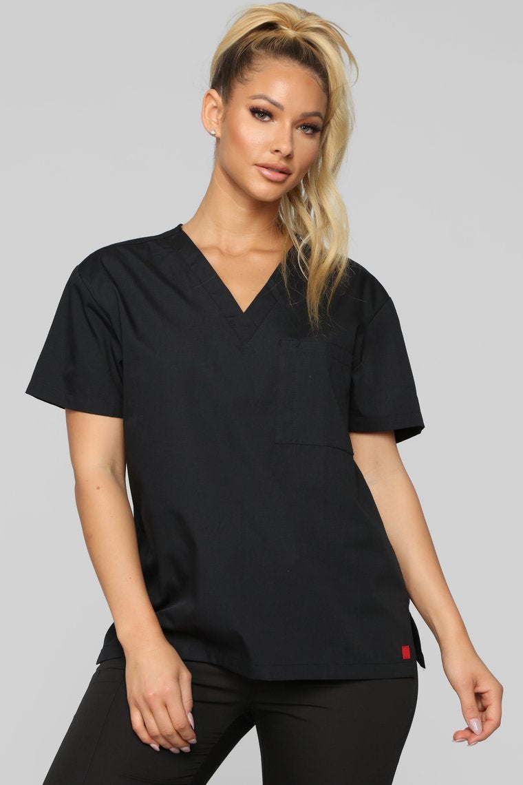 Life Saver V Neck Scrubs Top - Black