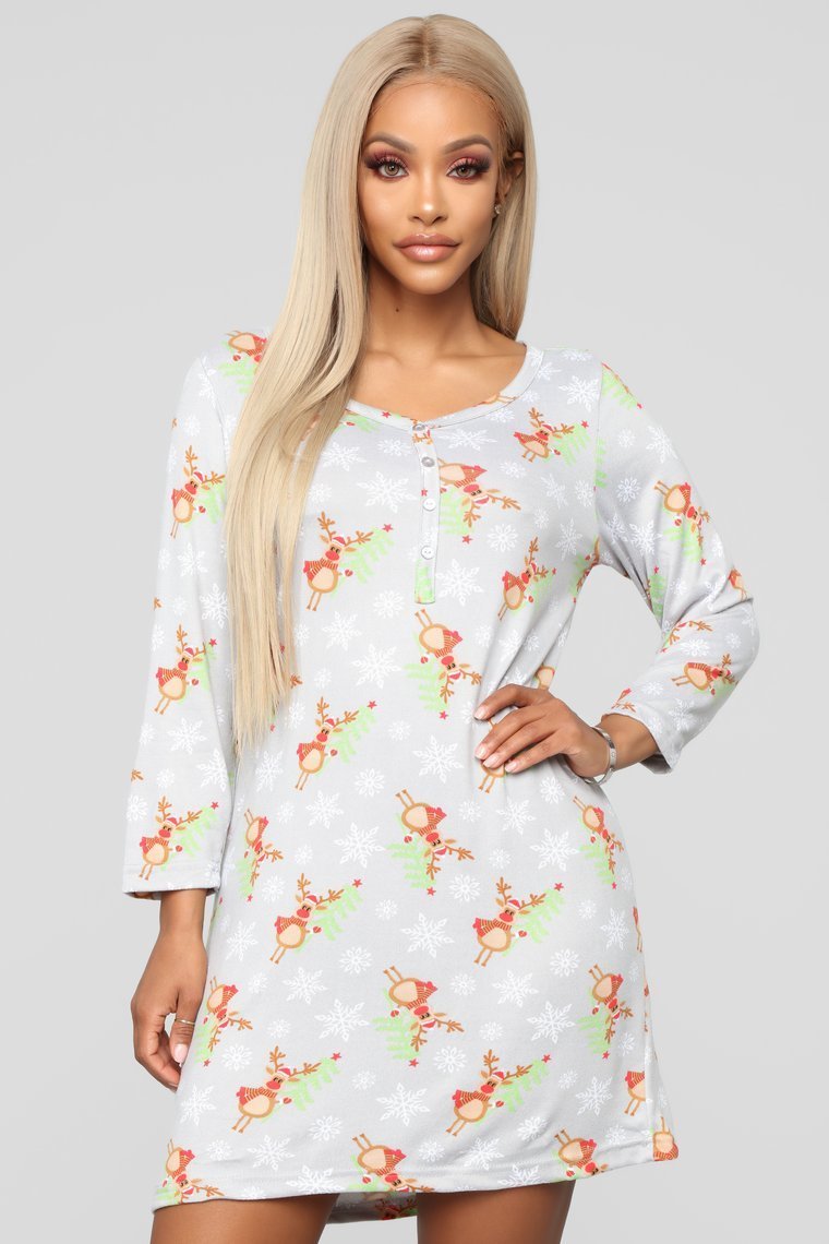 Be My Reindear Pj Dress - Grey