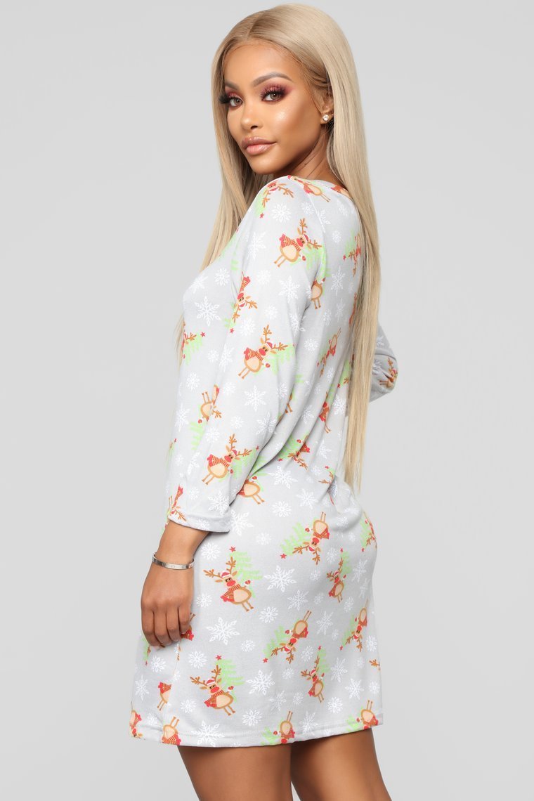 Be My Reindear Pj Dress - Grey