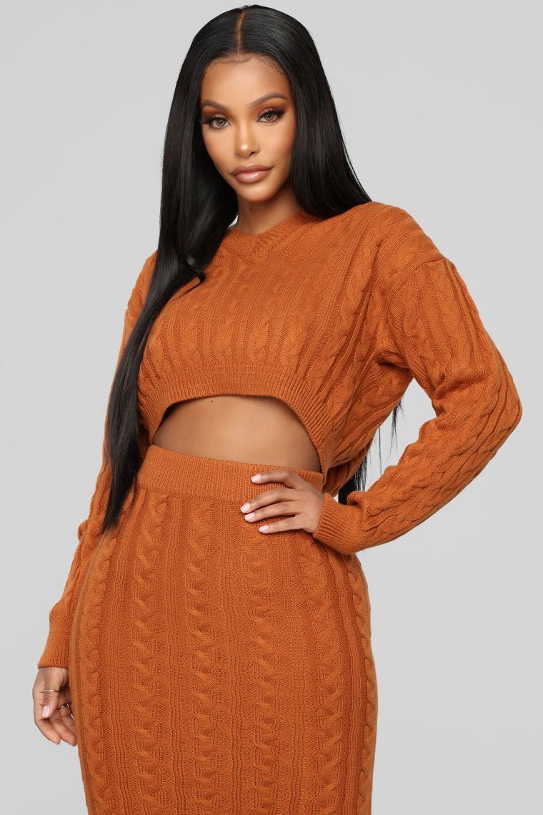 Fit To Knit Skirt Set - Cognac