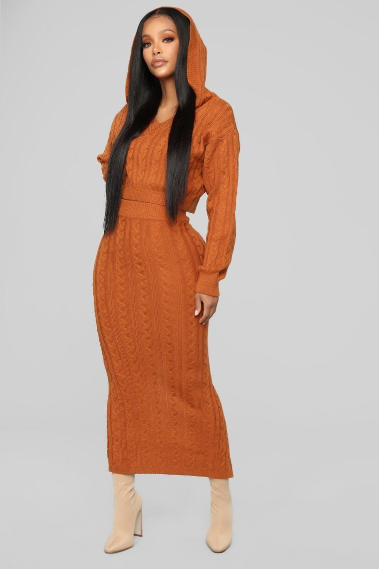 Fit To Knit Skirt Set - Cognac