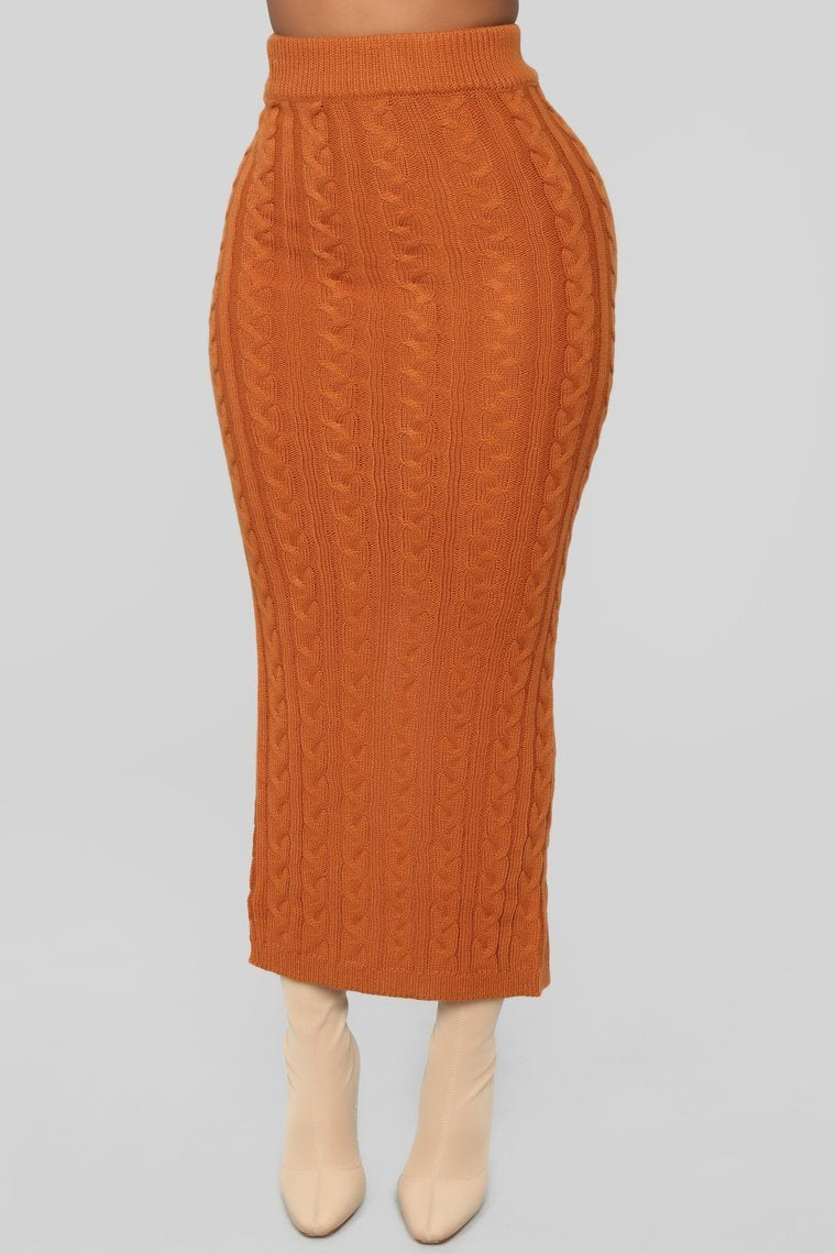 Fit To Knit Skirt Set - Cognac