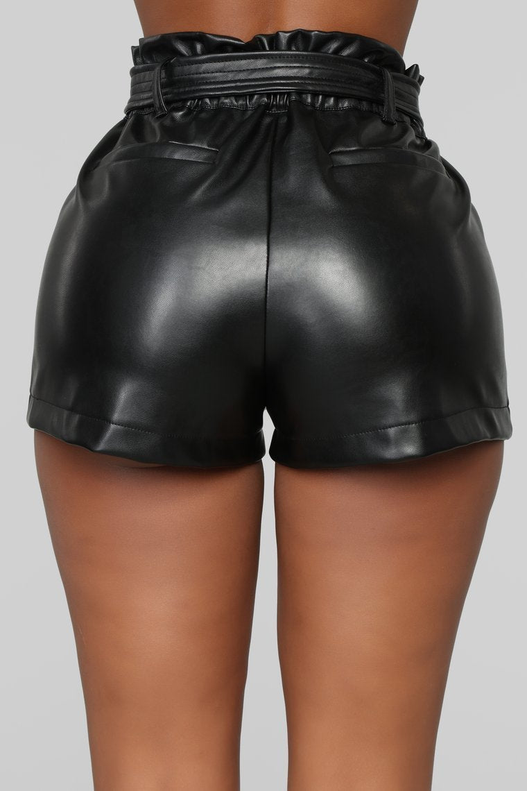 Run This Town Faux Leather Shorts - Black