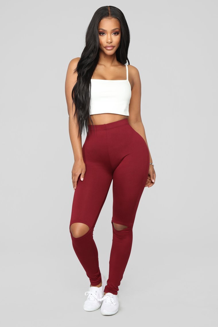Hit The Slit Basic Leggings - Burgundy