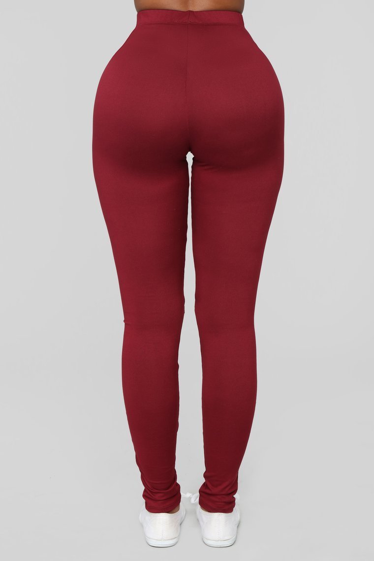 Hit The Slit Basic Leggings - Burgundy