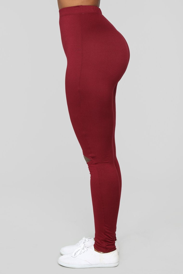 Hit The Slit Basic Leggings - Burgundy
