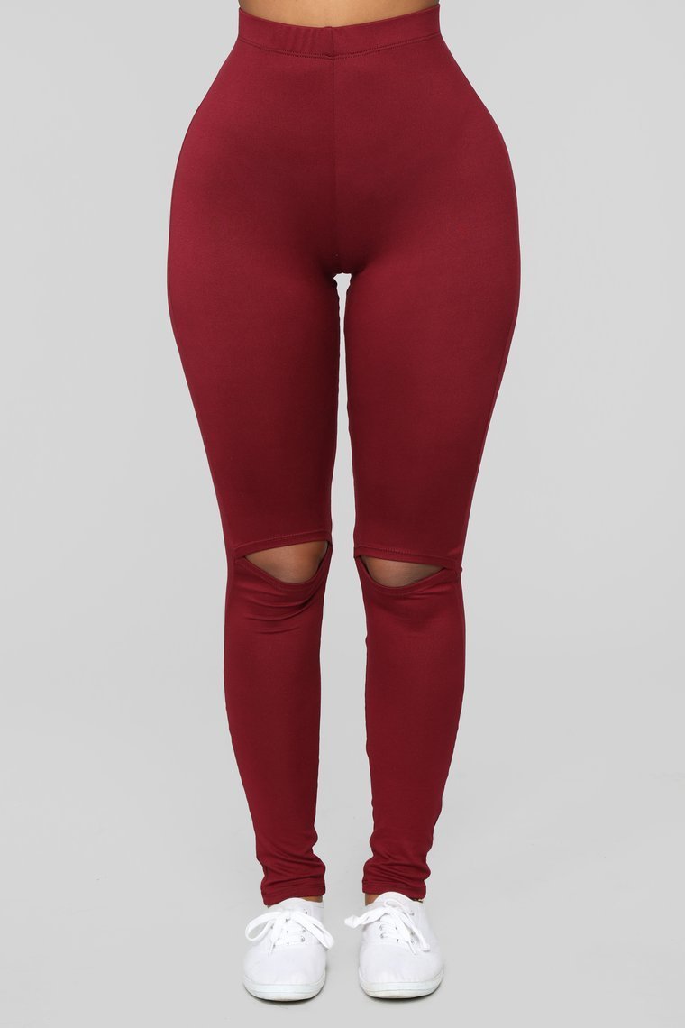 Hit The Slit Basic Leggings - Burgundy