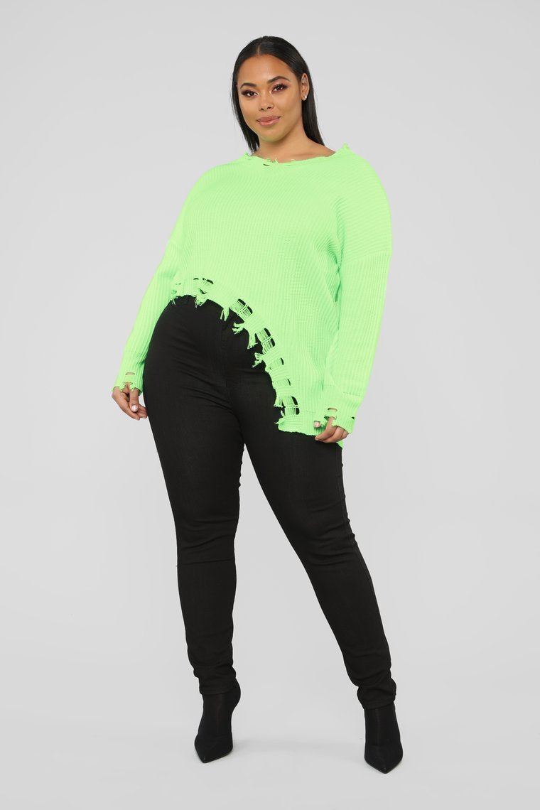 With Cautions Sweater - Neon Green