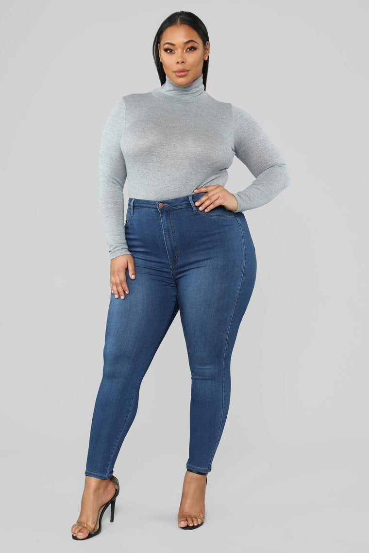 Classic High Waist Skinny Jeans Shorter Length - Medium Wash